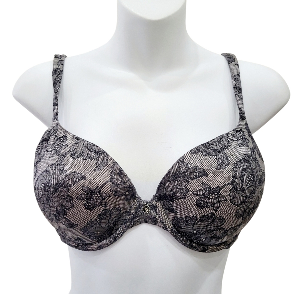 Victoria's Secret Lined Perfect Coverage Grey Silver Beads Wire Bra Size: 34C